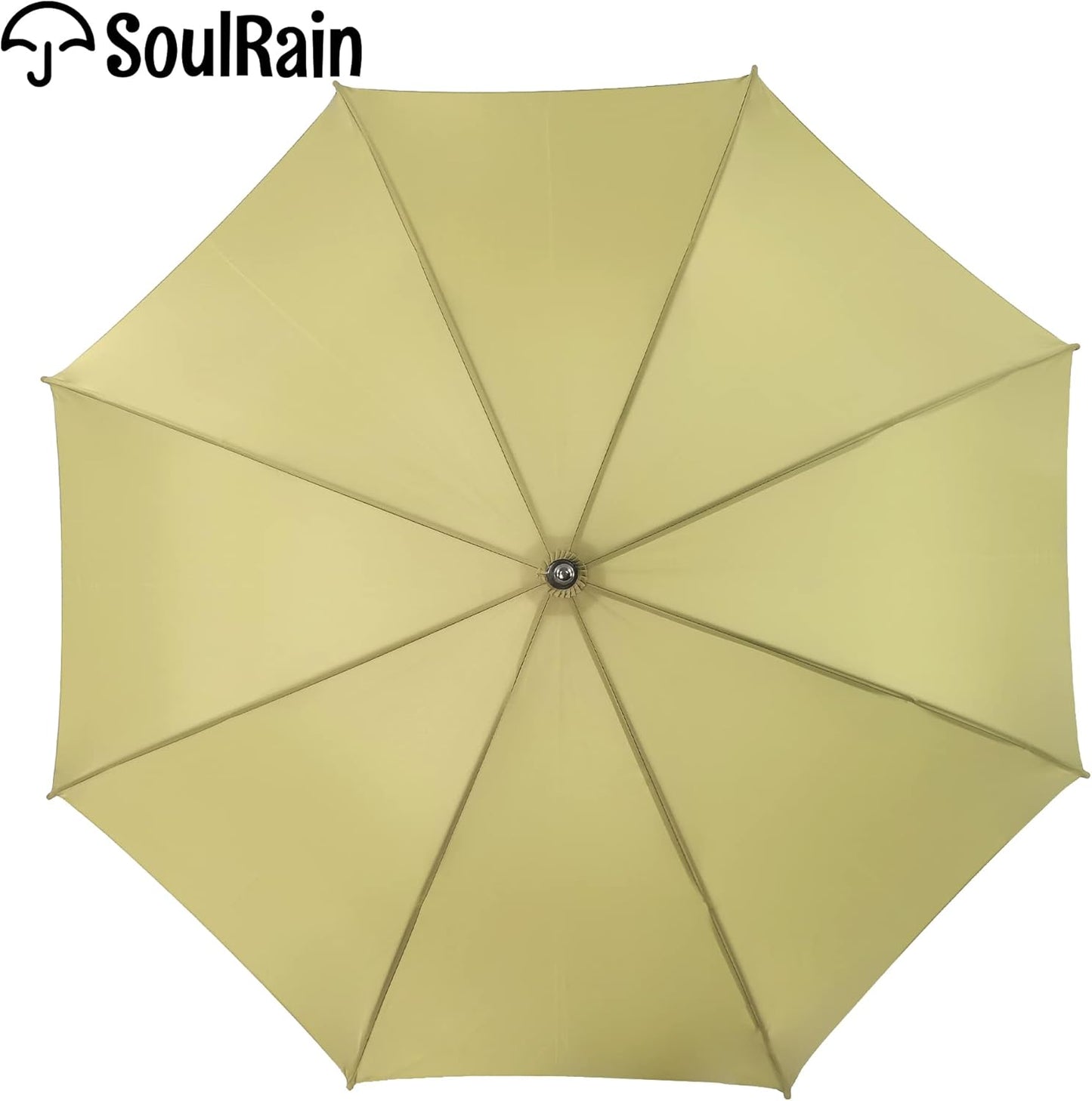 SoulRain 48" Large Umbrella –Windproof Stick Umbrellas for Rain, Automatic Open, Vintage Cane big Umbrella with Classic Wooden Handle,Open for 2 Persons adult,for Women & Men(Beige)