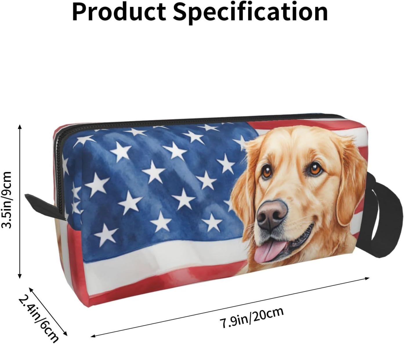 Golden Retriever American Flag Makeup Bag Small Compact & Durable Travel Cosmetic Bag Organizer Oxford Fabric Impact-Resistant Multi-Purpose Storage Perfect for Travel, Gym, Daily Use