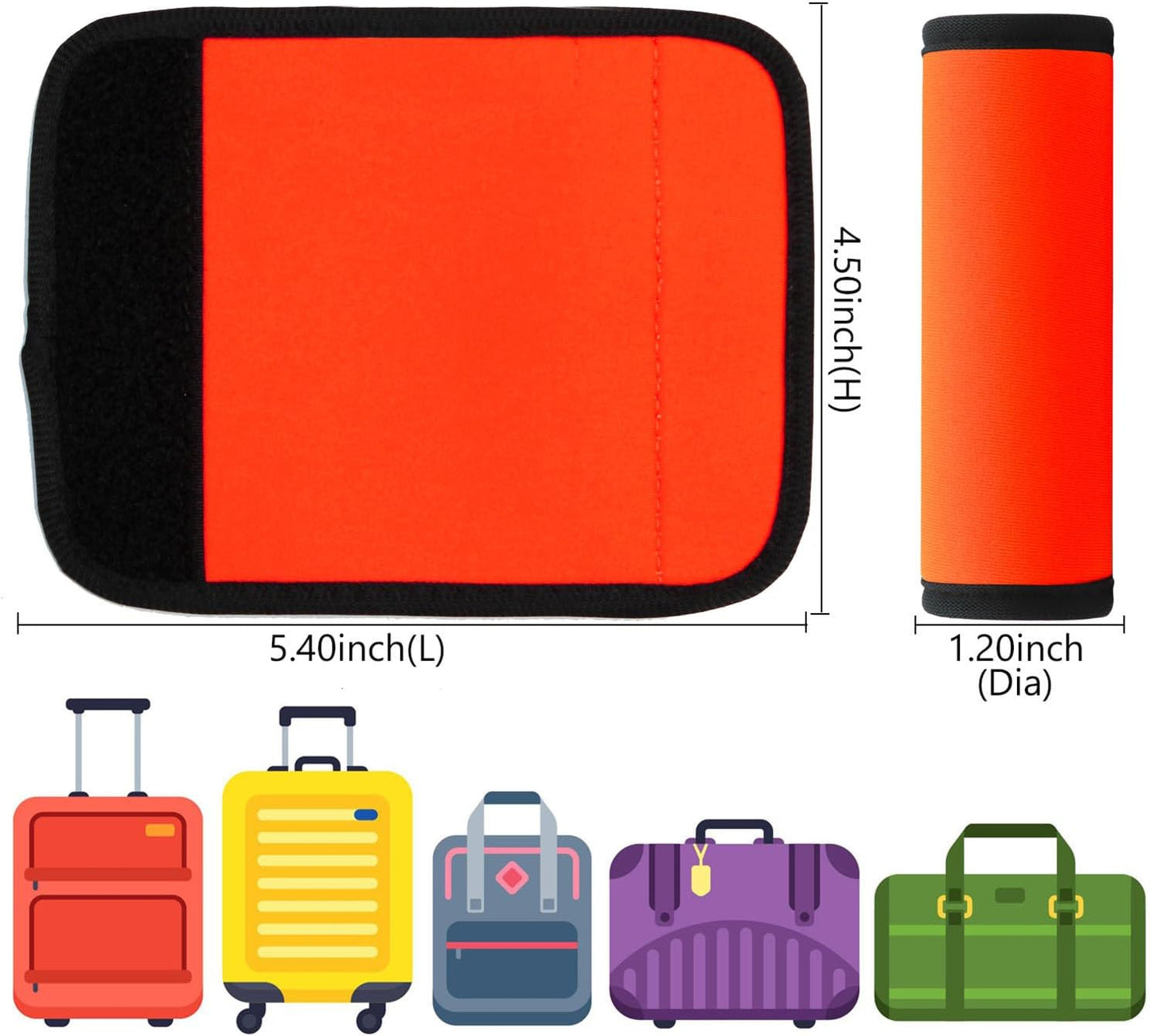 Luggage Handle Wrap 6 Pack-Neoprene Luggage Handle Wraps for Suitcase/Beach Bag/Backpacks Bright Suitcase Identifiers Travel Accessories for Airplane (Neon Orange)
