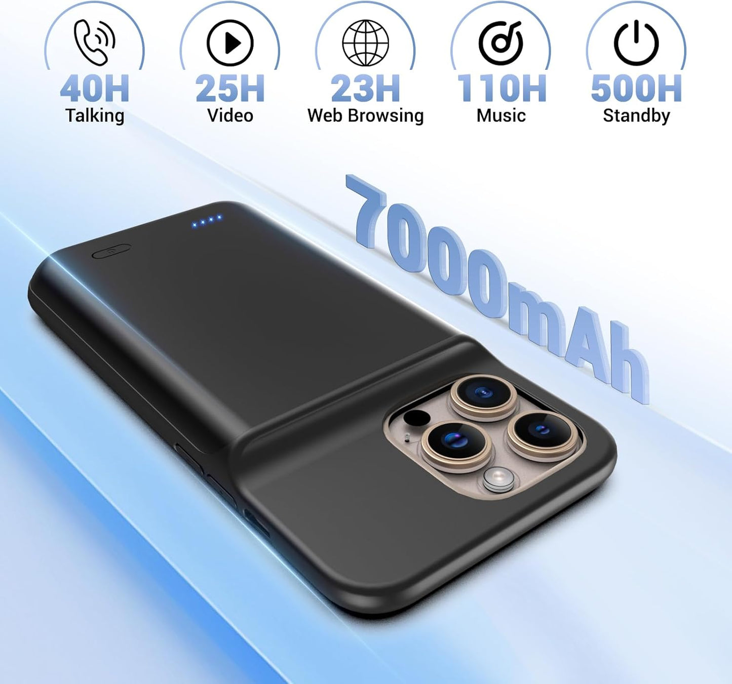 Battery Case for iPhone 16 Pro Max, Ultra-Slim 7000mAh Portable Extended Charging Charger Case [2025 Upgraded] w/Tempered Glass Film for iPhone 16 Pro Max-6.9 inch,Black