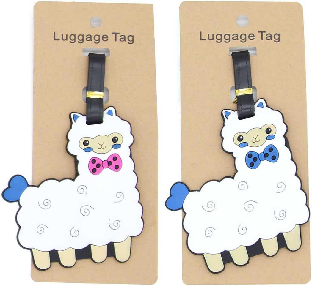 Alpaca Luggage Tags for Suitcases 2-Pack Cute Silicone Luggage Tag with Name ID Card Funny Suitcase Label