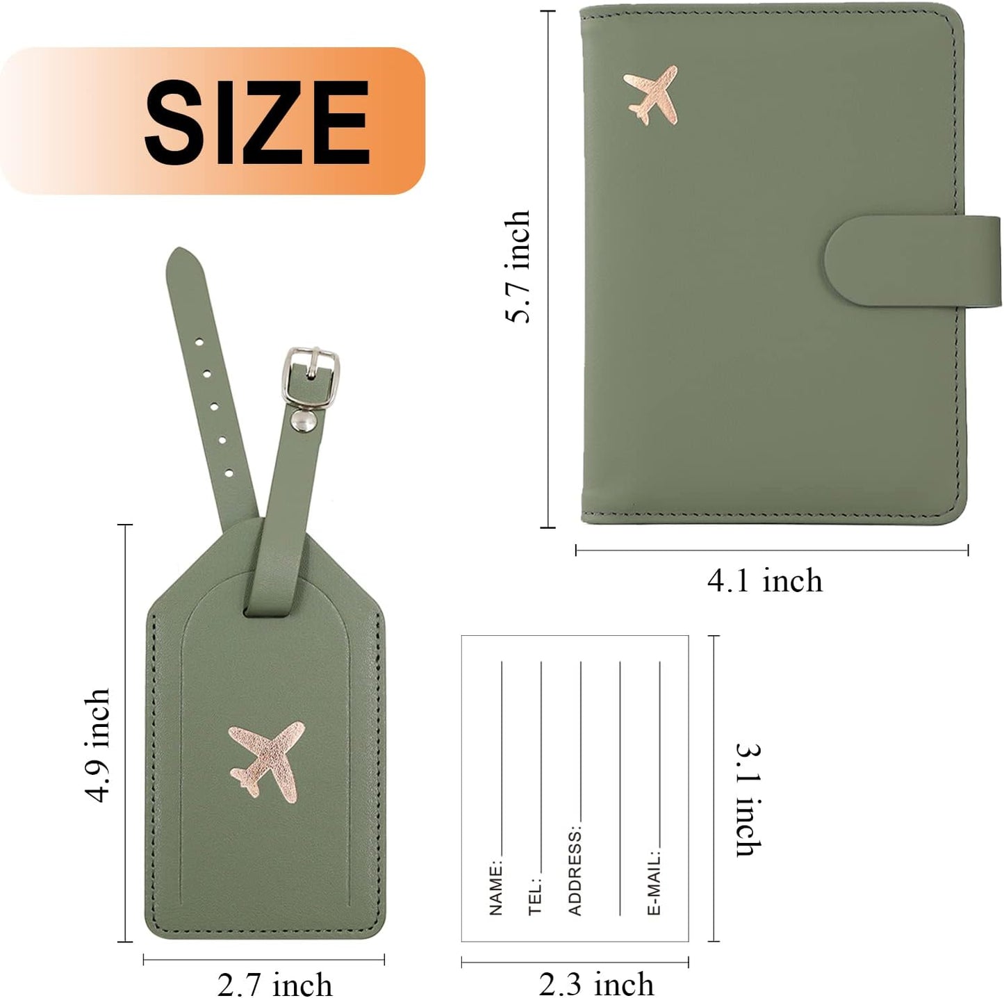 Real Leather Wallet RFID Passport Holder with Suitcase Tag Set Card Slots (Green)
