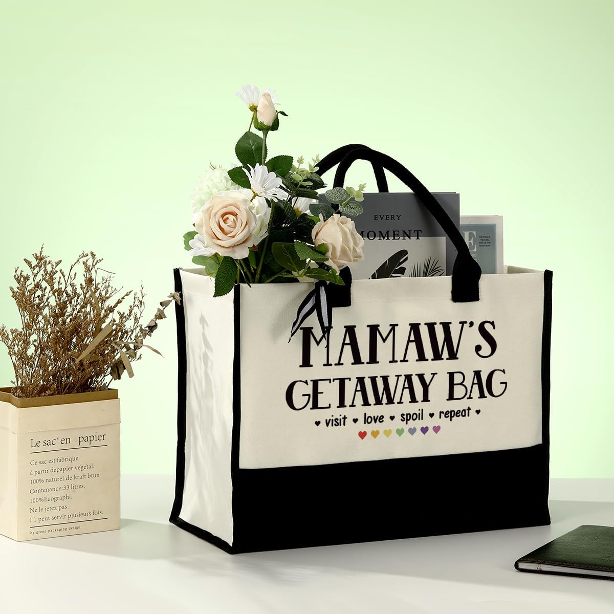 Canvas Bag Gift for Mamaw, Mamaw Gift, Mamaw's Getaway Bag, Cotton Canvas Tote Bag, Shoulder Beach Bag, Reusable Shopping Bag, Women Canvas Bag Gift, Birthday Mother's Day Gift for Mom Grandma