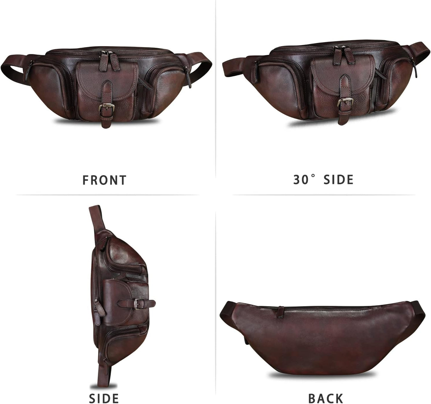 Genuine Leather Fanny Pack for Men and Women Real Leather Sling Bag Crossbody Bag Fashion Waist Bag Chest Purse (Coffee)