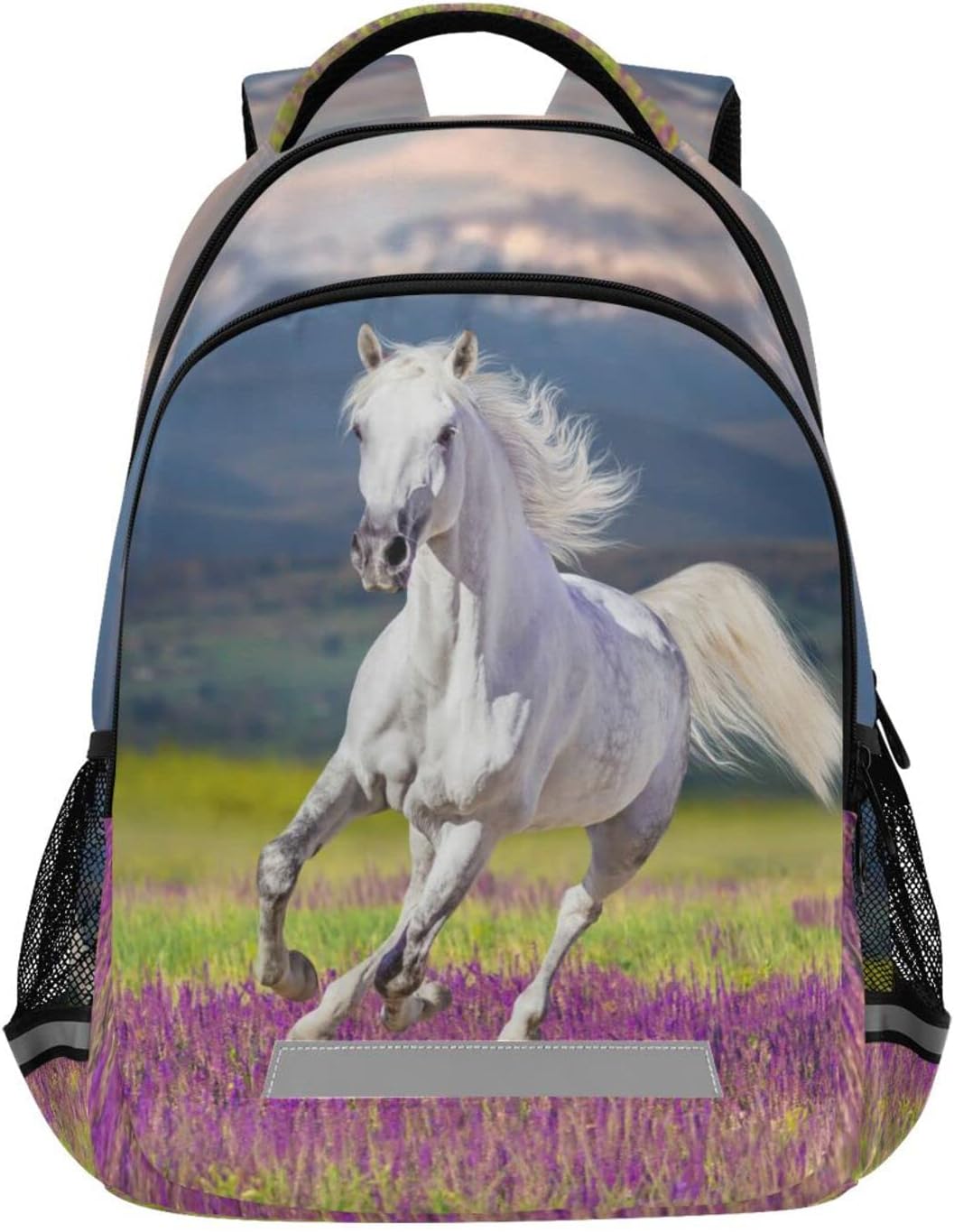Horse Kids Backpack Girls Bookbag Lavender Flower Elementary School Bag for Boys Travel Rucksack