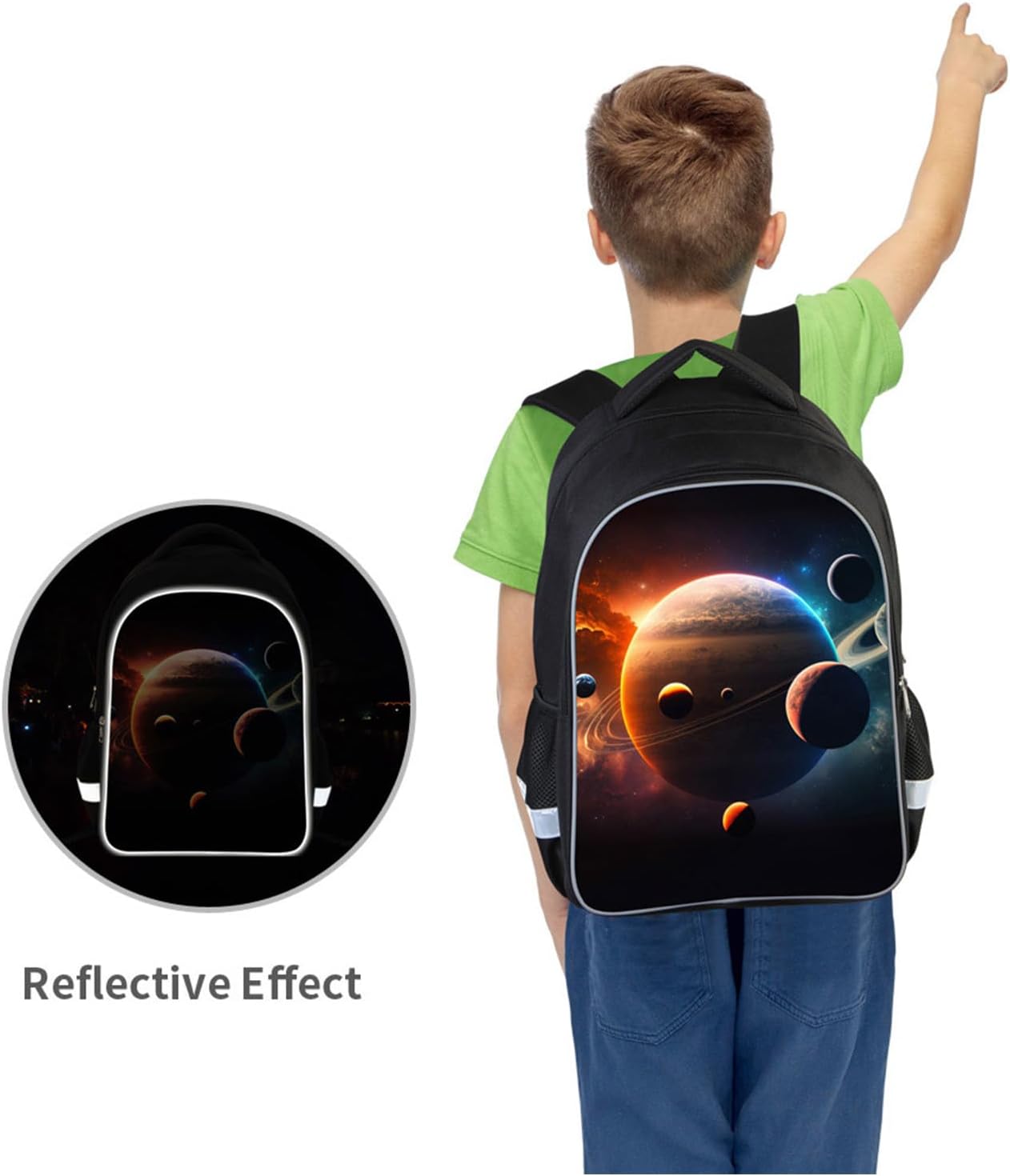 Kids School Backpack Set for Boys and Girls, Space Planets Theme, Kids Galaxy Backpack with Lunch Box and Pencil Case, 3Pcs Combo, Ipad Compartment, Idea for Student Aged 6-18
