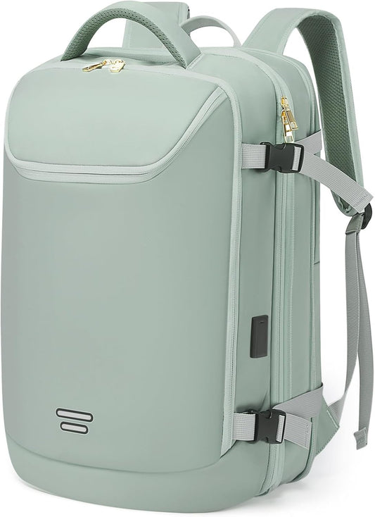 Travel Backpack for Women, 50L Extra Large Capacity Backpack with USB Charging Port, Expandable 17.3 inch Laptop Backpack Mochila Flight Approved, Casual Daypack for Weekender,Green