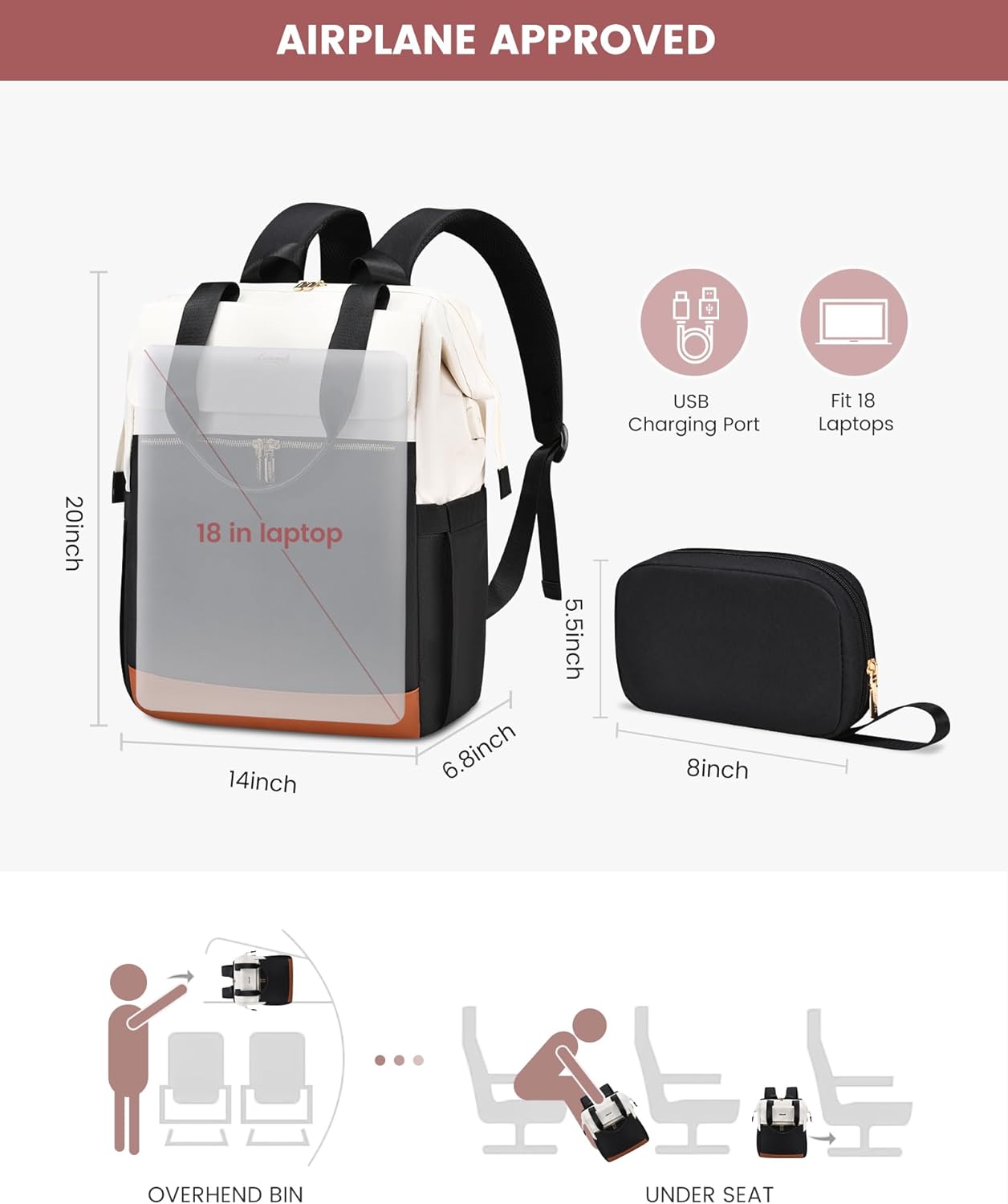 LOVEVOOK 18 Inch Laptop Backpack for Women, Large Capacity Travel Backpack with Organizer Bag, Waterproof Carry on Backpack Purse Work Bag with USB Port for College Teacher Nurse, 2PCS