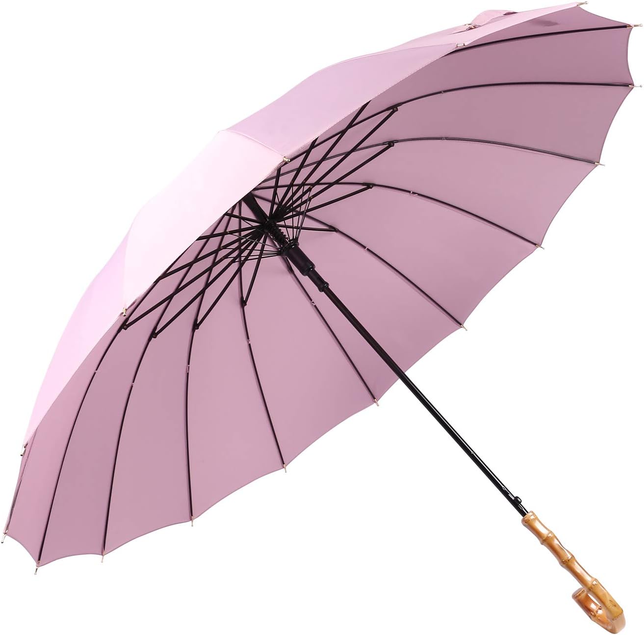 ThreeH Bamboo Stick Umbrella Auto Open Solid Color Fashionable and Simple 190T 16 Ribs,KS08 Purple