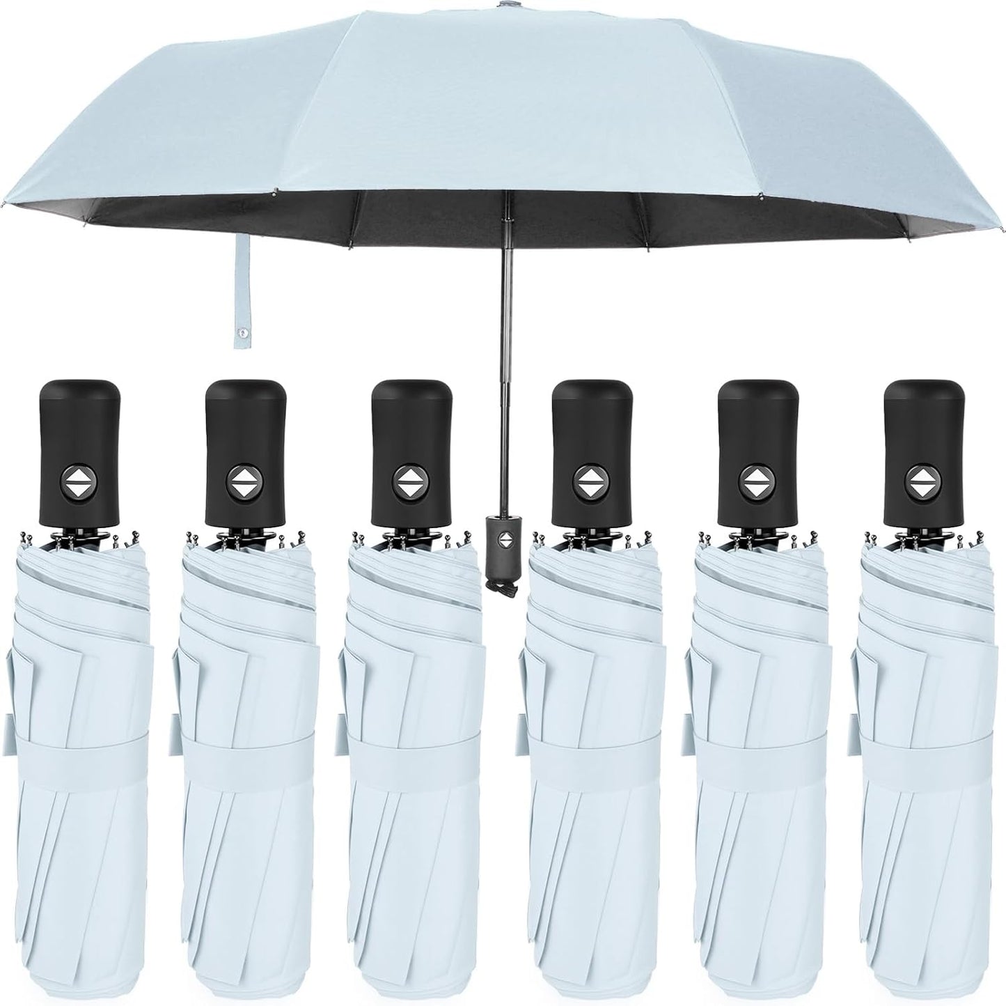 Jexine 6 Pcs Travel Compact Umbrella Automatic Open Close Windproof Small Light Backpack Purse Car Portable Collapsible Umbrella for Rain, Men Women