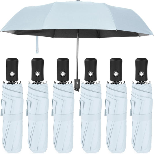 Jexine 6 Pcs Travel Compact Umbrella Automatic Open Close Windproof Small Light Backpack Purse Car Portable Collapsible Umbrella for Rain, Men Women