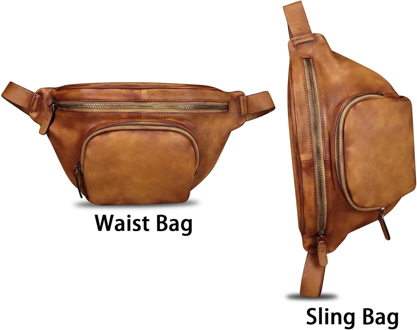 Genuine Leather Fanny Pack for Women and Men Vintage Real Leather Sling Bag Crossbody Bag Fashion Waist Bag Chest Purse (Brown)