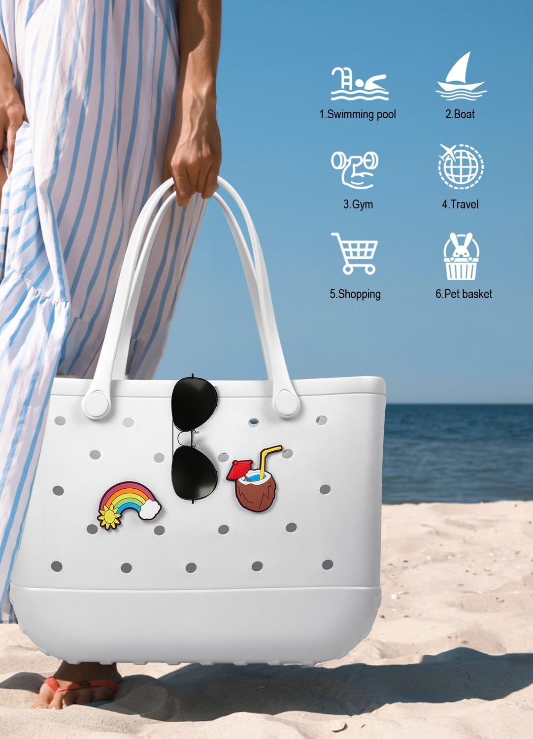 Beach Bag Rubber Tote Bag - Waterproof Travel Bag for Women Washable Tote Bag Handbag for Sports Beach Market Pool