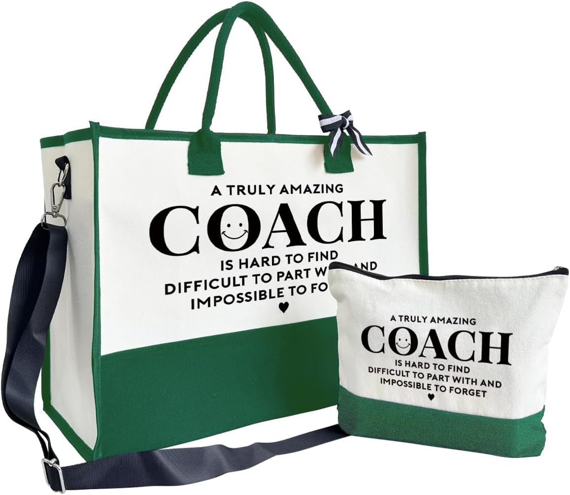 Amazing Coach Tote Bag, Women's Canvas Handbags, Shoulder Beach Bag, Thank You Gift for Female Coach, Gifts for Female Coaches, Canvas Tote Bag With Zipper, Makeup Bag B1