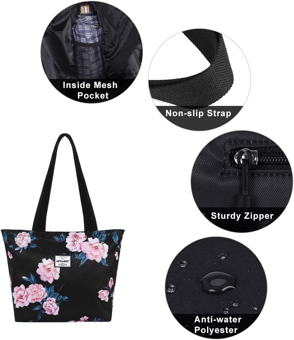Tote Bag with Zipper for Women Inside Mesh Pocket Heavy Duty Casual Anti-water Cloth Travel Shoulder Handbag