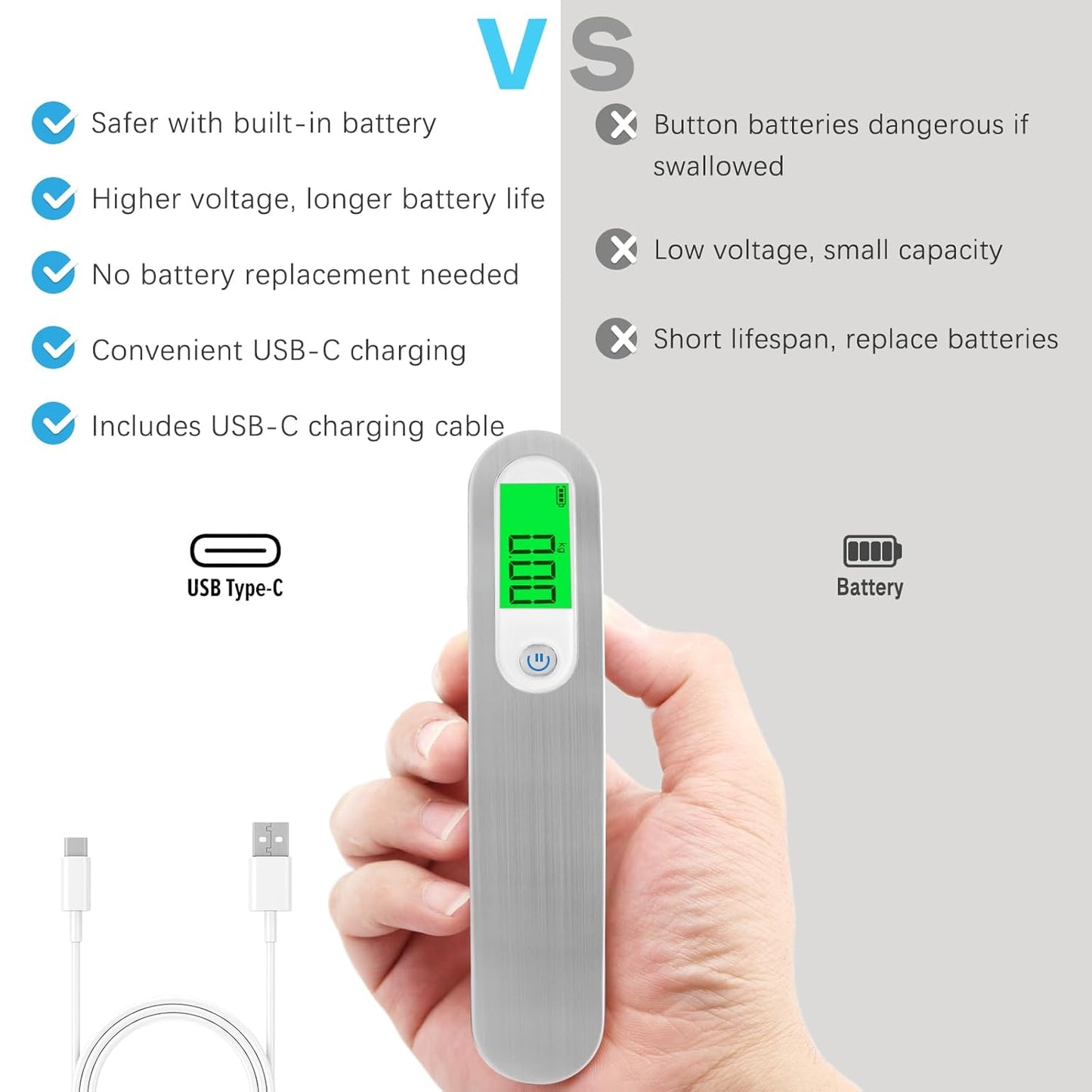 Rechargeable Luggage Scale with Hook & Type-C Port - Portable, Digital, High-Precision, and Ideal for Backpacks, Suitcases, and Carry-Ons - Up to 110lb/50kg Capacity -Hook