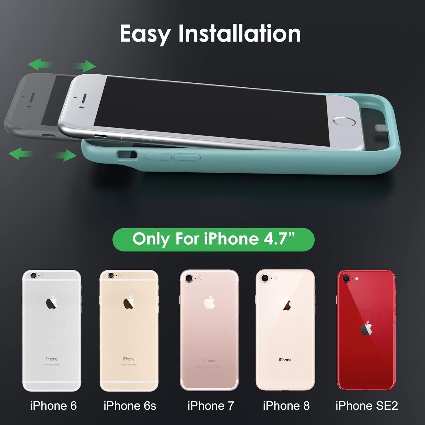Battery Case for iPhone 6/6s/7/8/SE(2022/2020)(6.1 Inch), [2024 Upgraded] Ultra-Slim 7000mAh Portable Extended Charging Case Cover for iPhone 8, iPhone 7, iPhone 6/6s, iPhone SE Charger Case (Green)