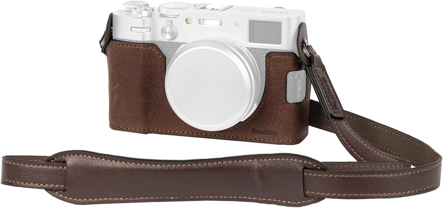 SMALLRIG X100VI Half Leather Case Kit with Shoulder Strap, Retro Style Leather Camera Half Case with Aluminum Alloy Frame for FUJIFILM X100VI (Brown)