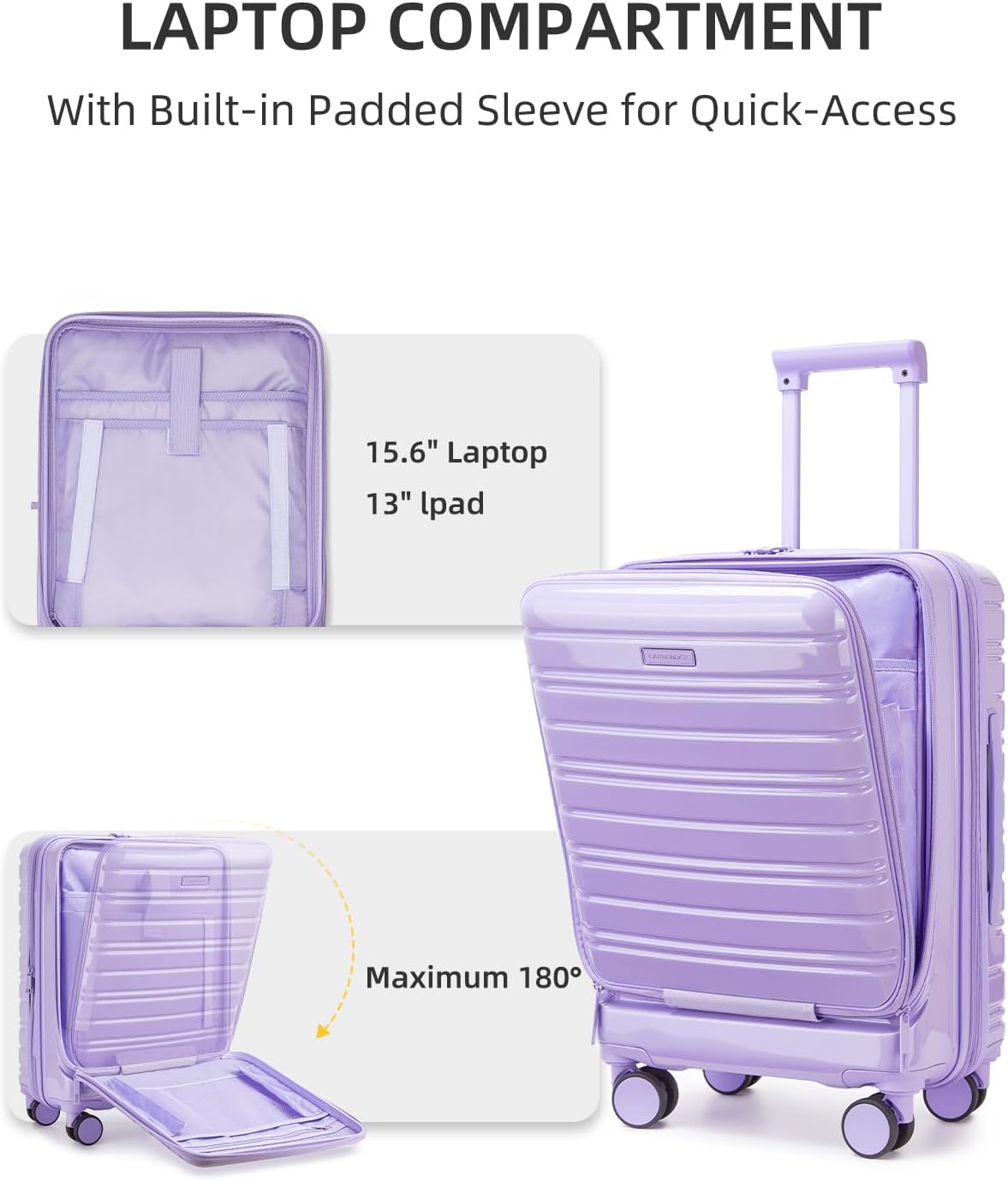LARVENDER Carry On Luggage 22x14x9 Airline Approved, 20 Inch Expandable PC+ABS Hardside Carry On Luggage with Front Pocket Spinner Wheels TSA Lock for Women Men (Lavender)