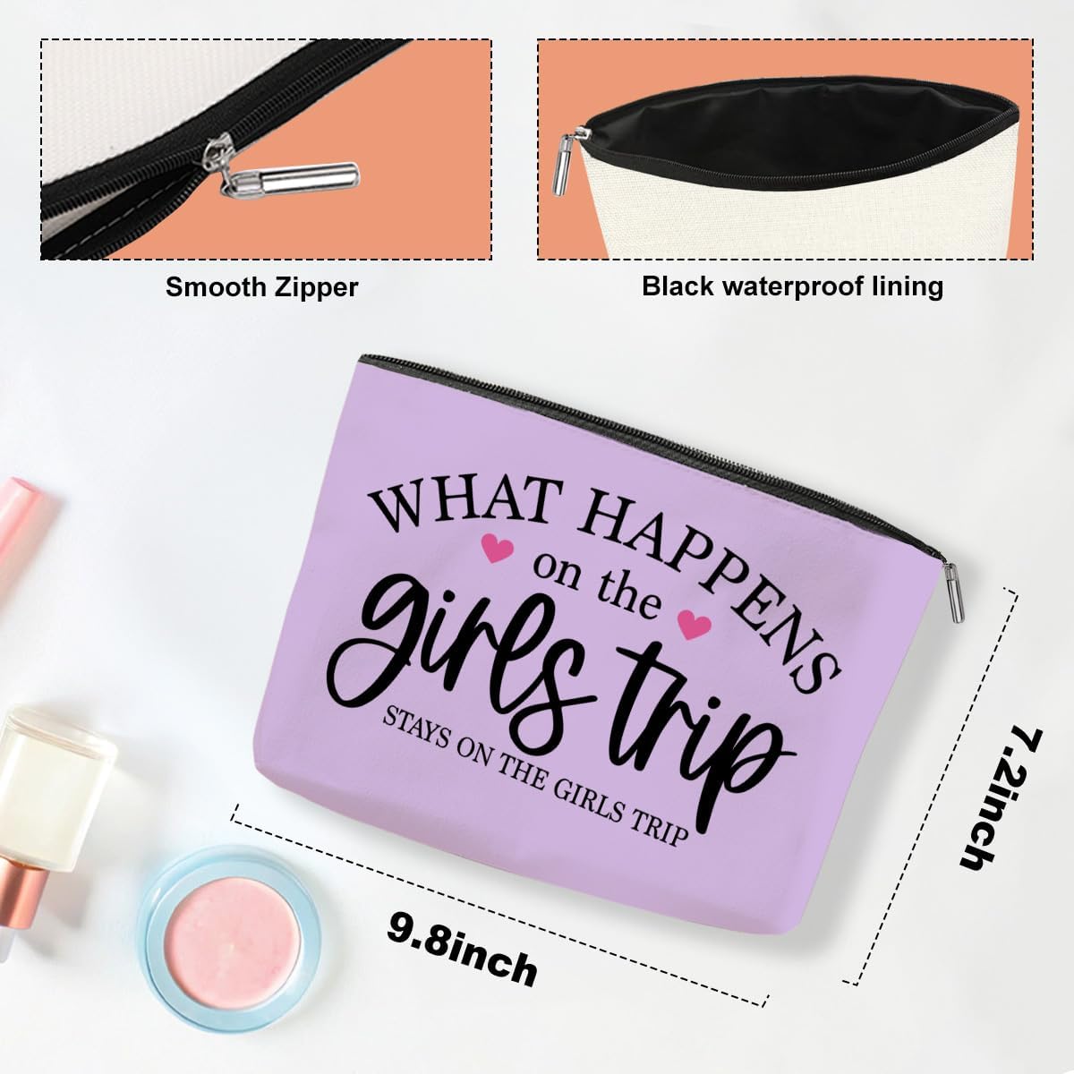 4PCS Girls Trip Cosmetic Bags - Waterproof, Durable Canvas - Perfect for Travel, Gifts for Women - Adults - Fashion Pattern - 9.8x7.2x2 inches
