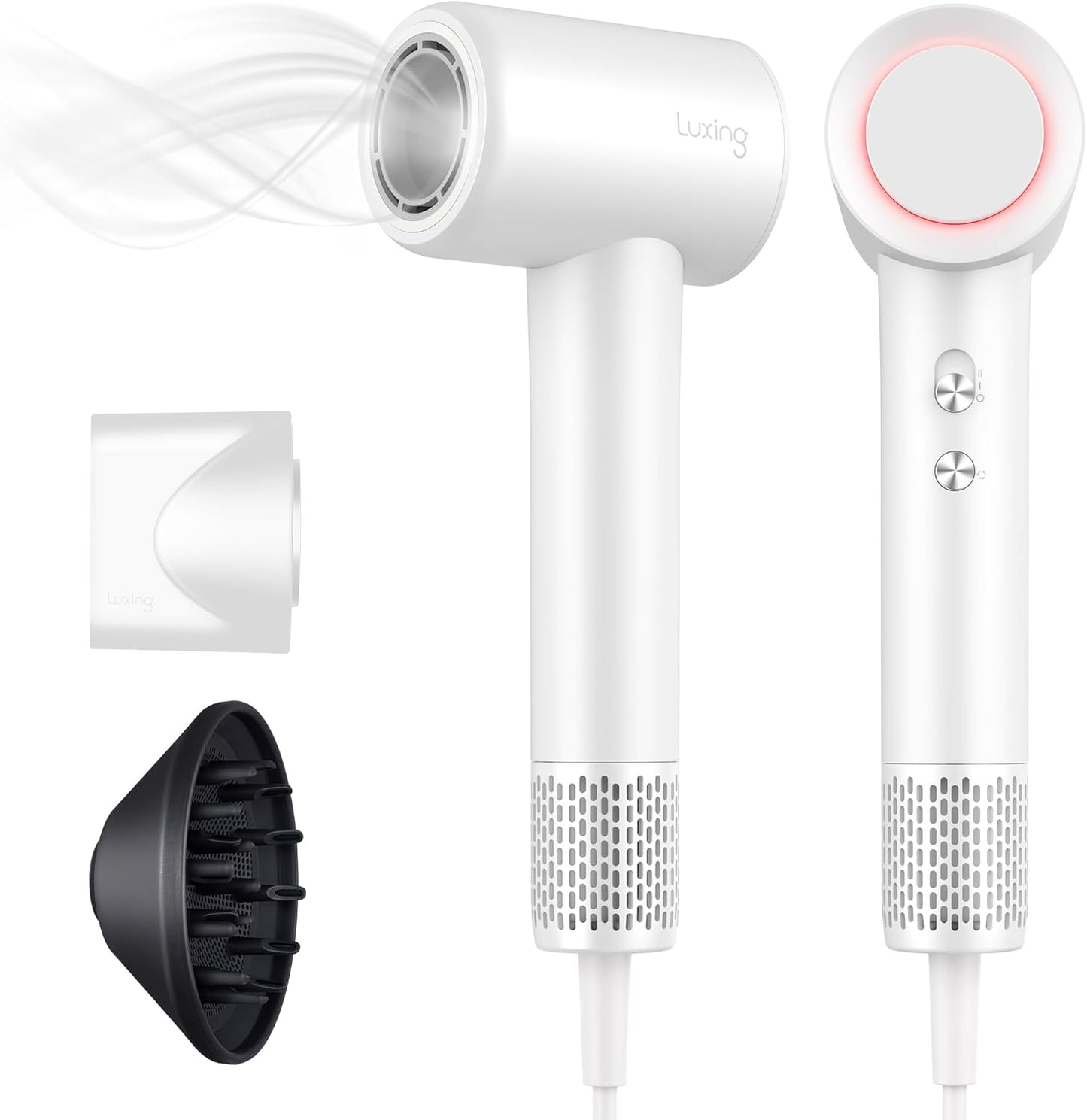 Hair Dryer, TurboLux 200 Million Negative Ionic 1500W High-Speed Blow Dryer for Fast Drying with Diffusers, Lightweight, Low-Noise Hair Dryer for Women with 110000 RPM Brushless Motor (Pearl White)