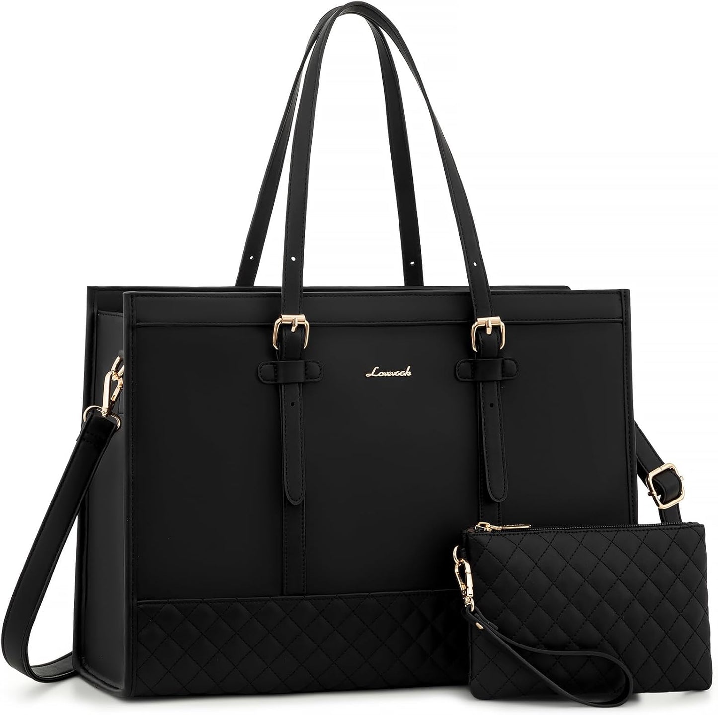 LOVEVOOK Laptop Tote for Women, 17.3 inch Waterproof PU Leather Computer Bag, Large Capacity Work