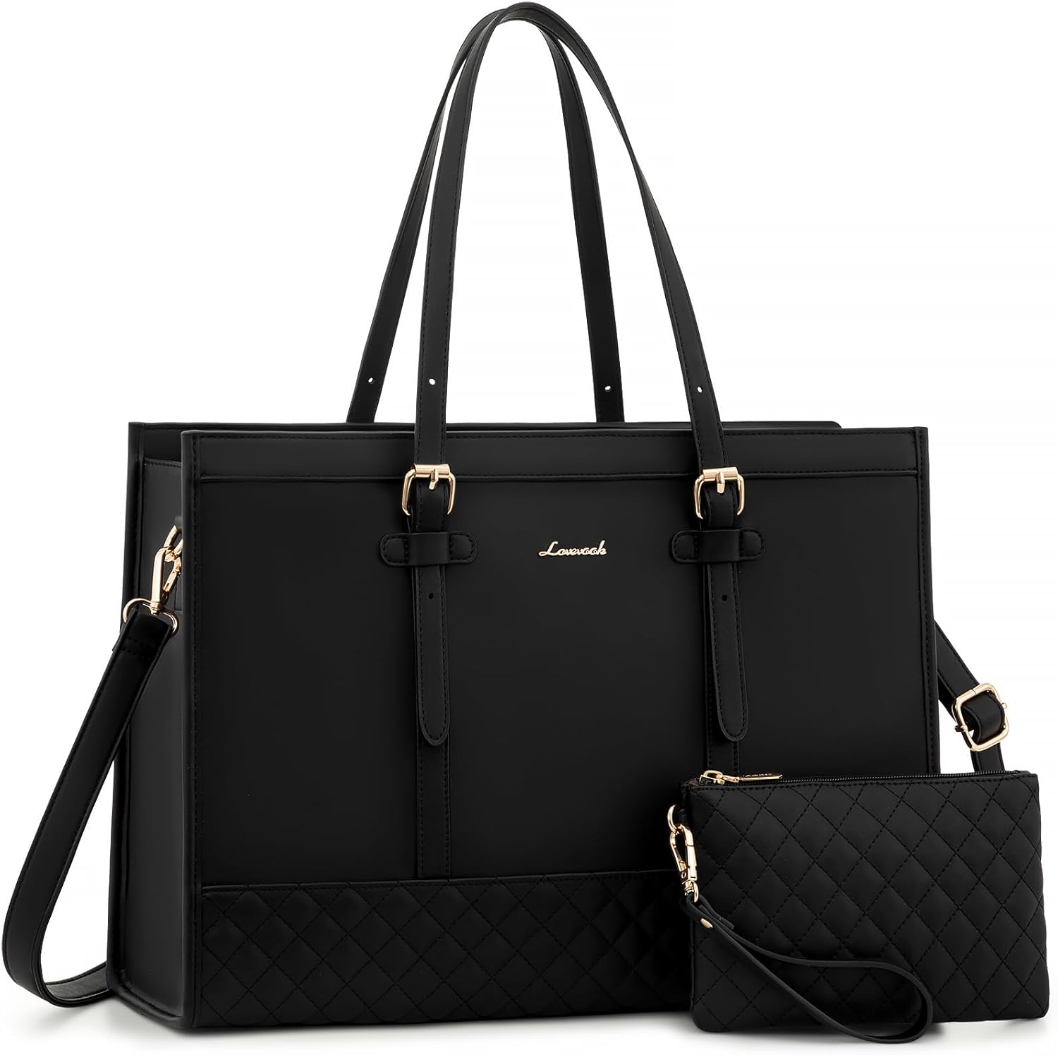 LOVEVOOK Laptop Tote for Women, 17.3 inch Waterproof PU Leather Computer Bag, Large Capacity Work