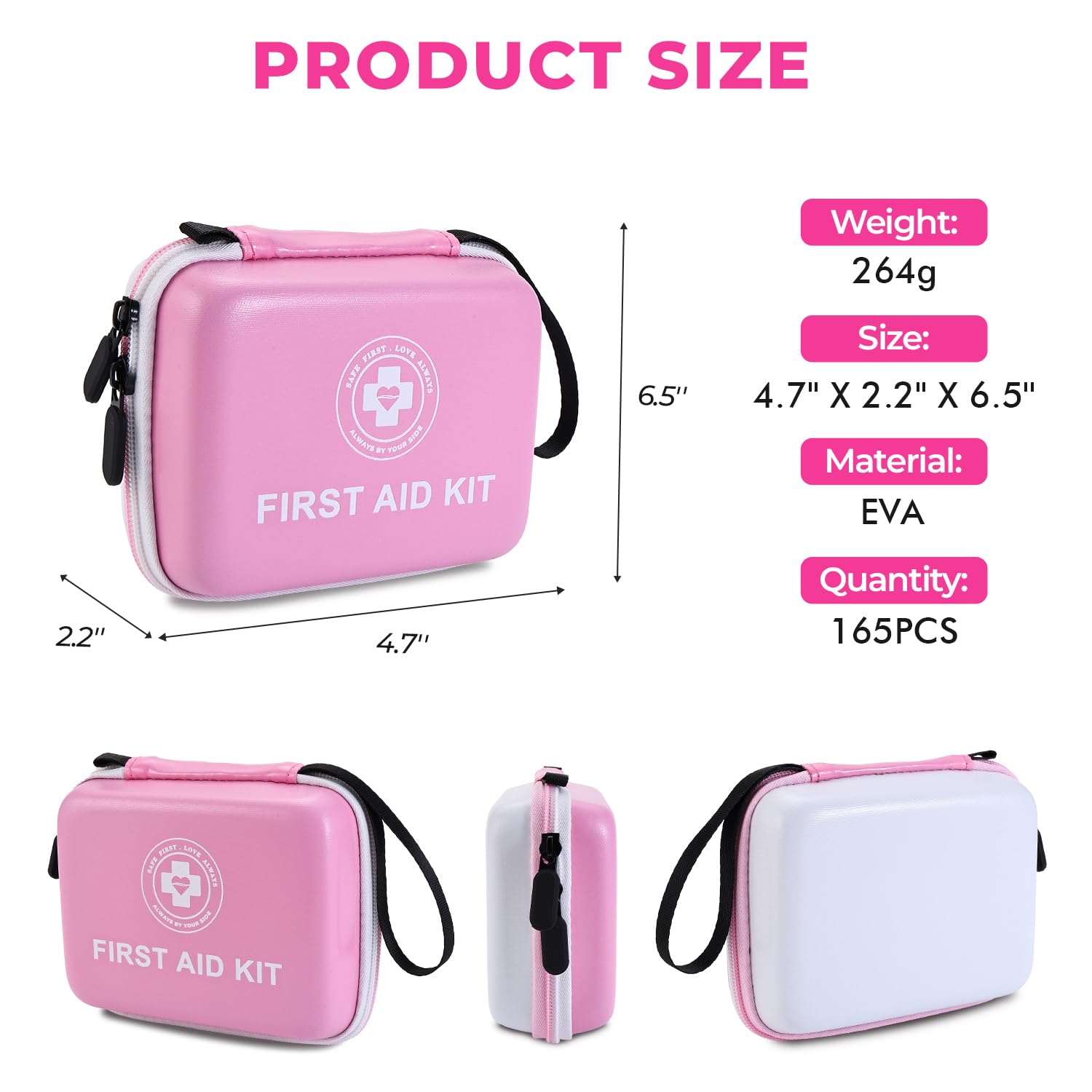 Raismile Small First Aid Kit - 165 Piece Dual-Color Emergency Medical Kit with Hard Shell &