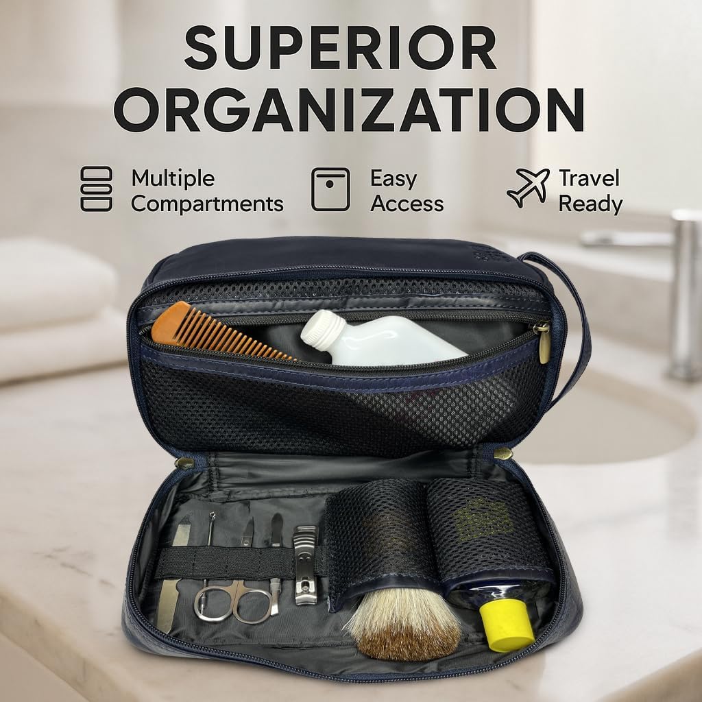 RUSTIC TOWN Leather Toiletry Bag - Waterproof Ditty Kit for Men and Women, Travel Organizer for Full-Size Essentials, TSA Approved