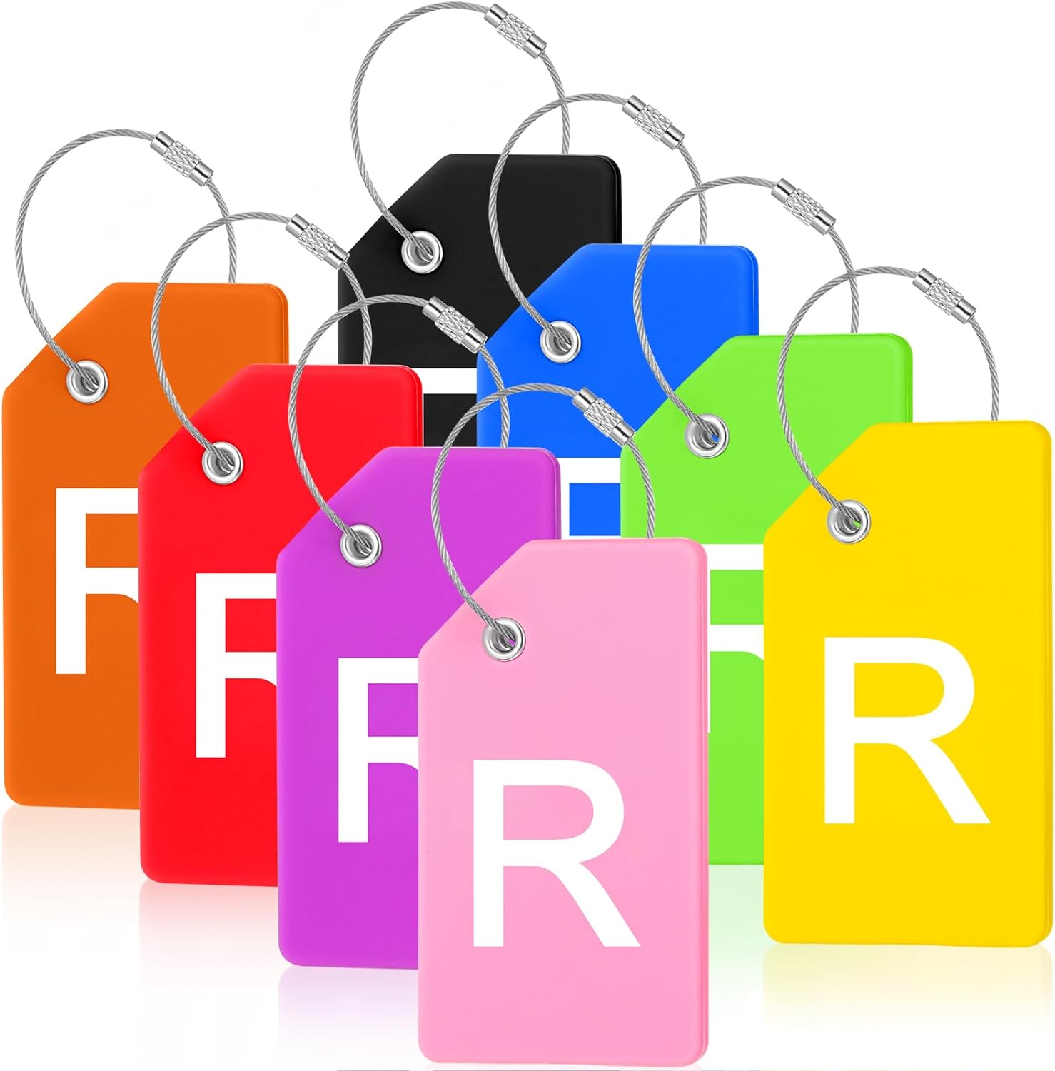 8 Pcs Initial Letter A-Z Luggage Tags Silicone Suitcase Instrument Tag with Name Card and Stainless