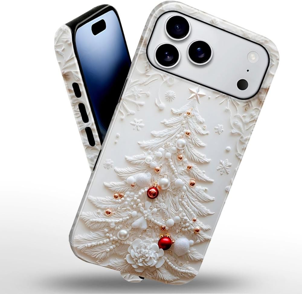 Case for iPhone 17 Pro Max - Slim Fit Anti-Scratch Phone Case for Girl Women - Christmas Tree White (Glossy)