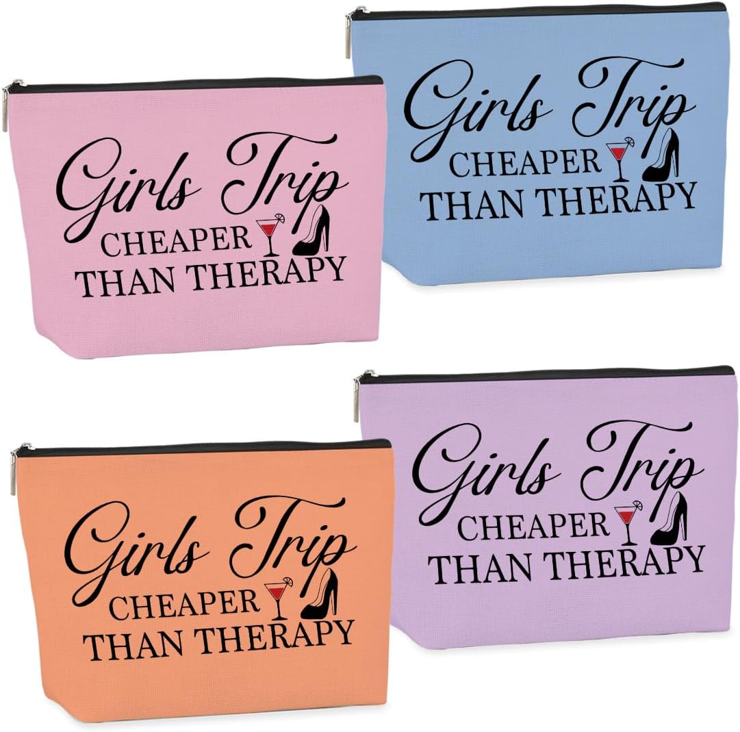 4 PCS Girls Weekend Gifts Girls Trip Gifts Favors Girls Trip Makeup Bag Girls Trip Bag for Women Girls Weekend Gifts Ideas for Sister Weekender Bag for Women Cosmetic Bag Holiday Vacation Christmas