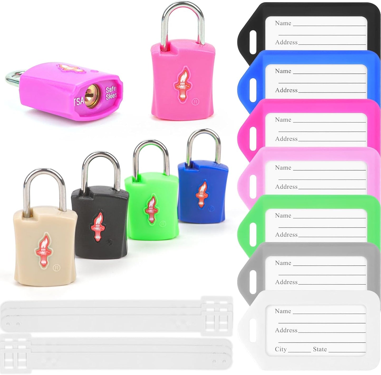 Luggage Lock TSA Approved with Key and Luggage Tags, TSA Approved Lock for Travel, Suitcase Lock with ABS Around, Suit for Backpack,Laptop Bag,Locker 6 Pack Color Mixed