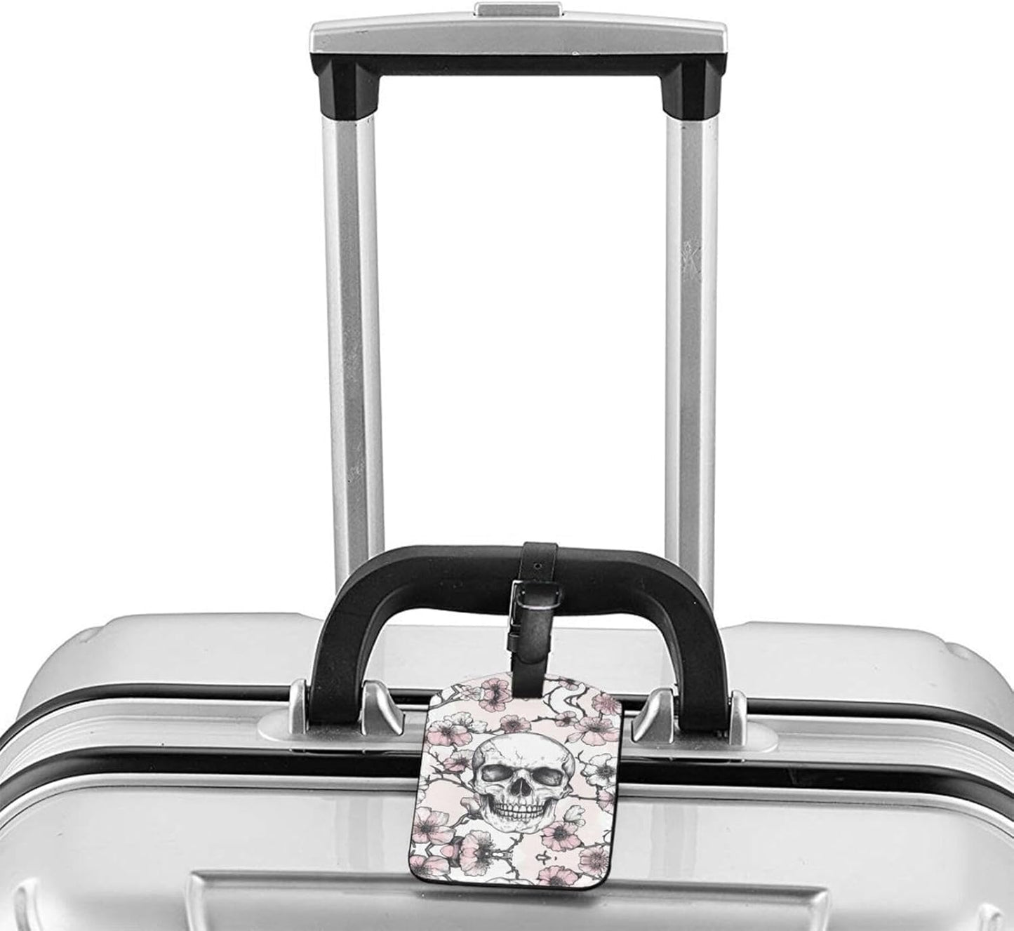 Skull Head Flower Luggage Tag Leather Suitcase Tags Cute Luggage Identifiers for Suitcases Privacy Cover Travel Name Tag for Kids Adult