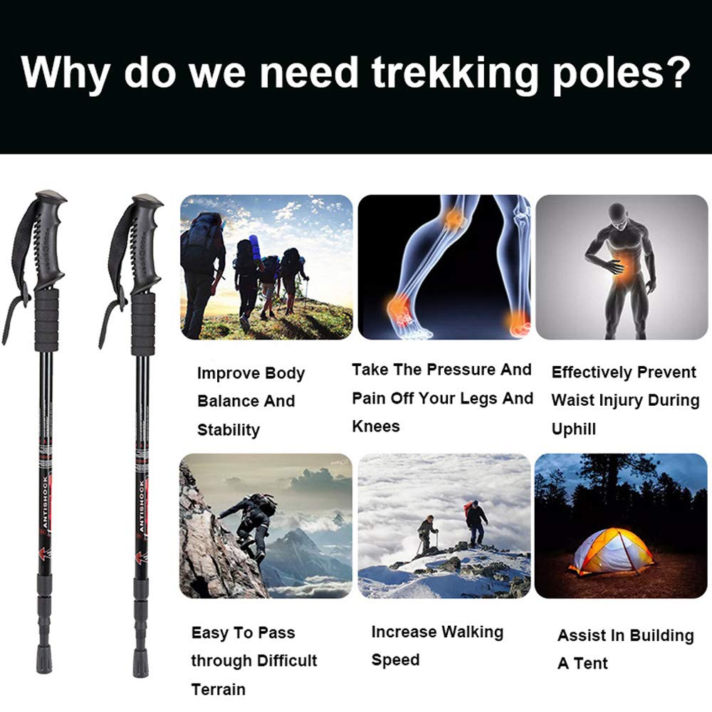 Aihoye Trekking Poles, Collapsible Lightweight Shock-Absorbent Hiking Walking Sticks Adjustable