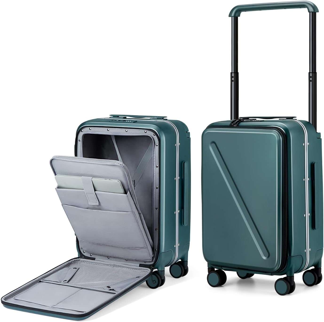 MILADA Wide Handle Carry On Luggage with Front Pocket Hardshell 20 Inch Front Opening Luggage with