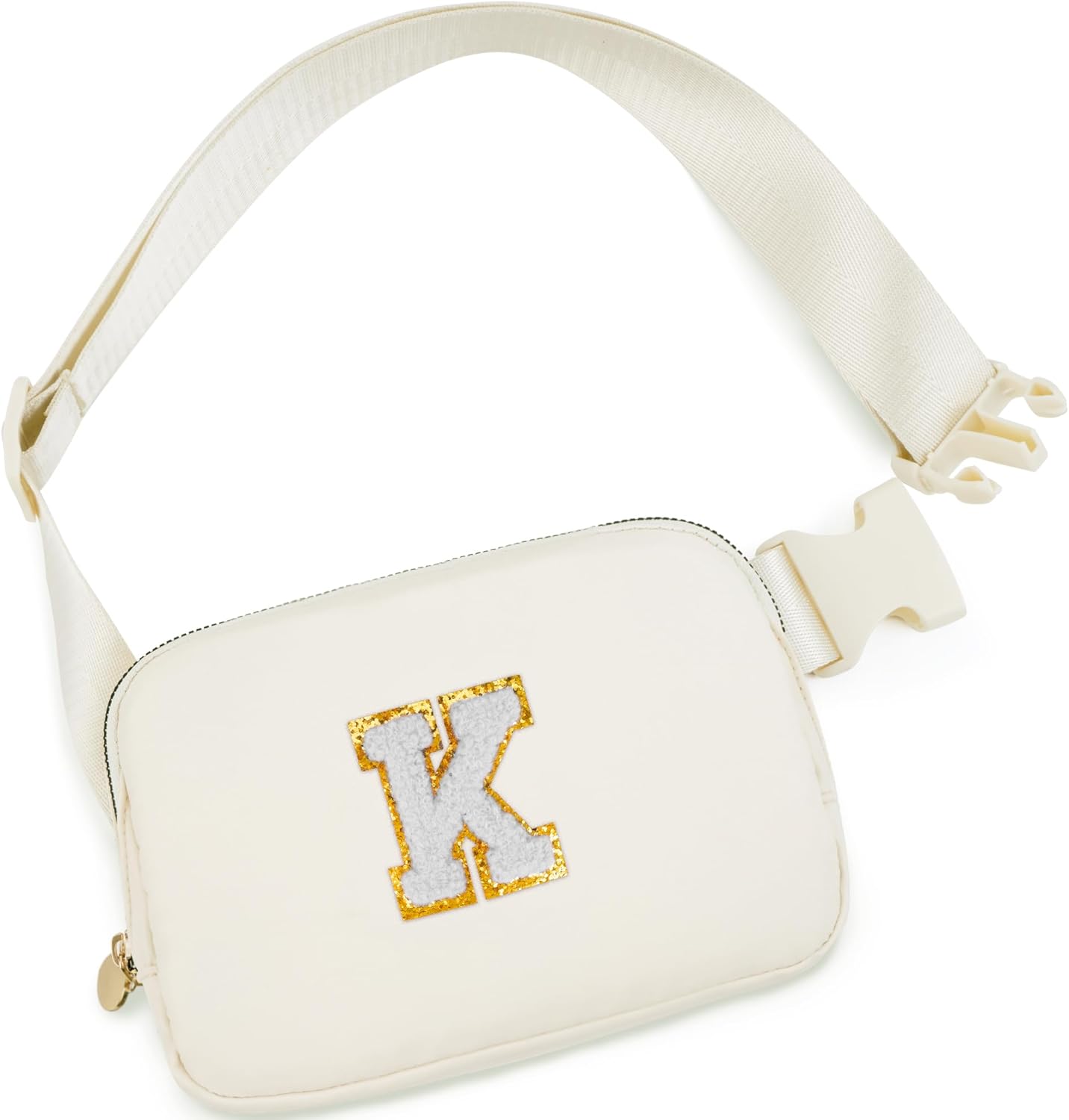 Cross Body Bag for Girls Belt Bag for Women - Fanny Pack for Kids Teen,Crossbody Bag for Women Trendy Everywhere Belt Bag Fashion Monogrammed Waist Packs,Initial White K,Cream Bag