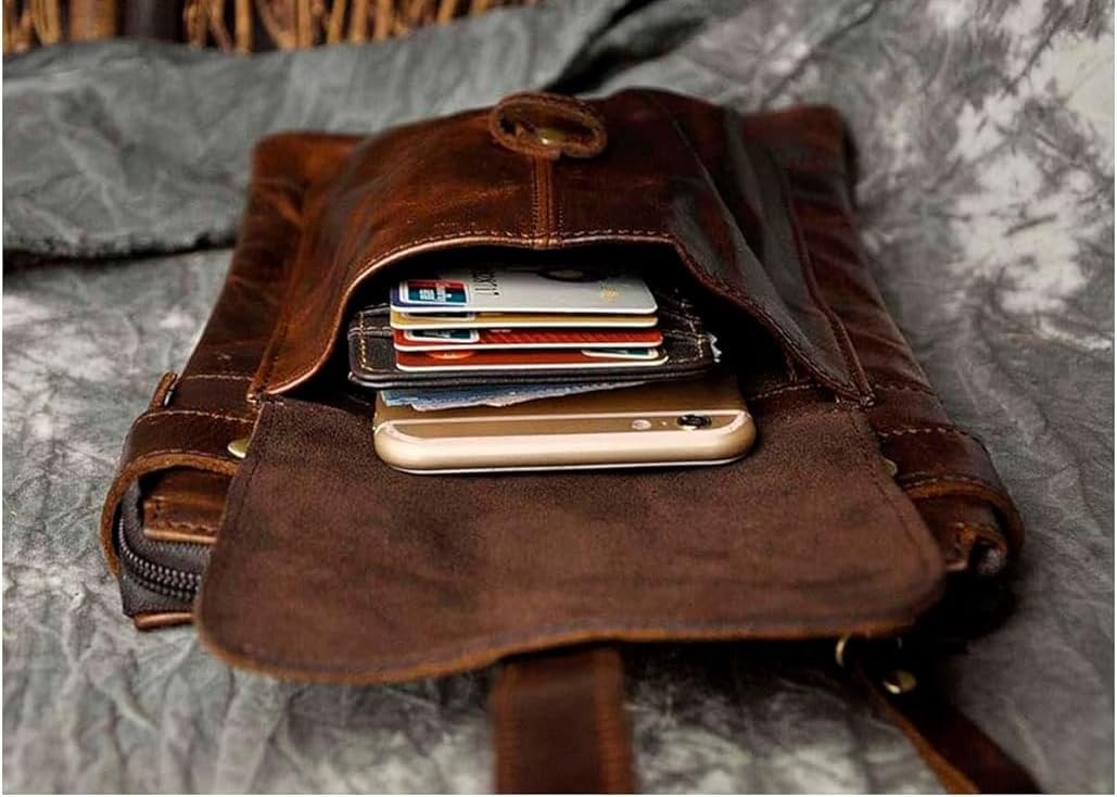 Men's Genuine Leather Small Messenger Shoulder Satchel - Adjustable Waist Bag