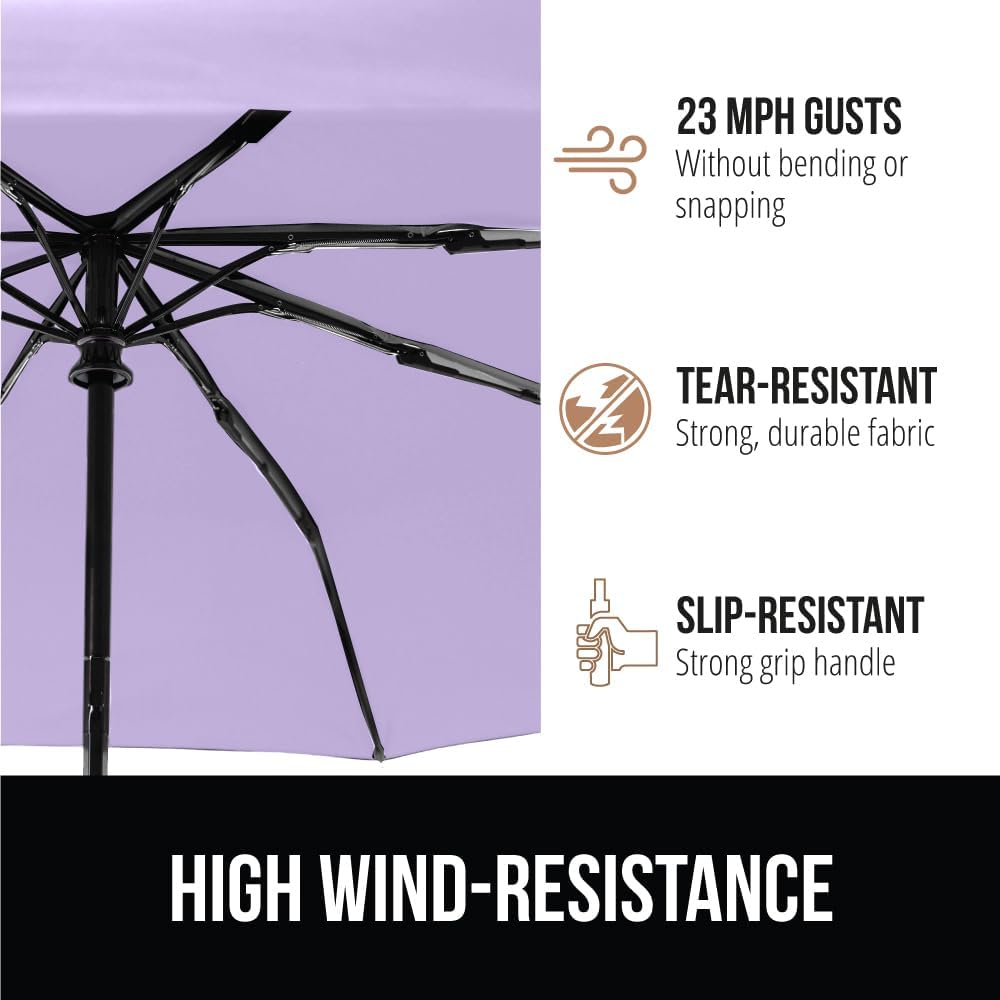 GORILLA GRIP Strong Windproof Stick Compact Umbrella for Rain, One-Click Automatic Open and Close, Durable Quick Dry Waterproof Material, Lightweight and Portable, Travel Size Fits Backpack, Purple