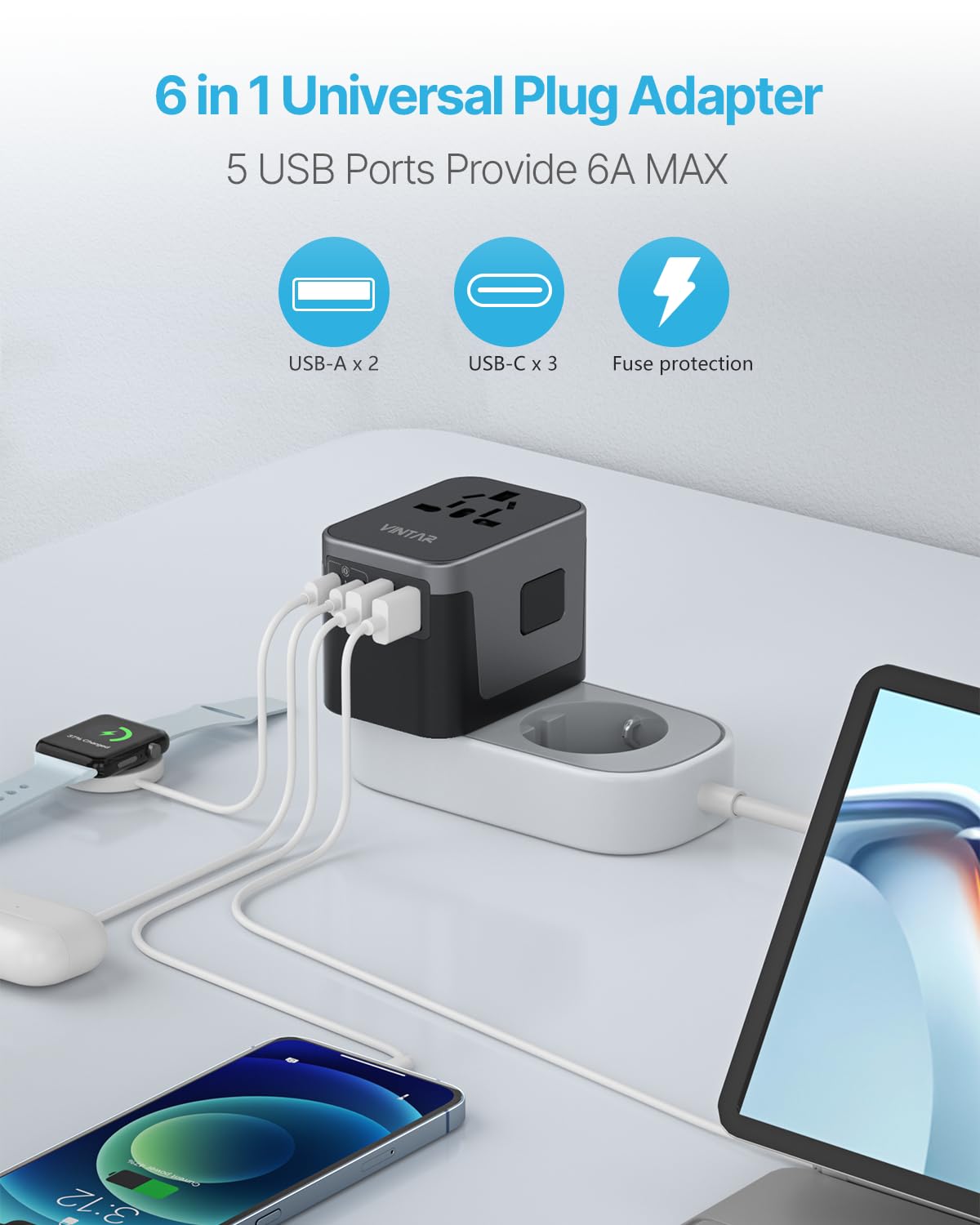 VINTAR Universal Travel Adapter 30W, International Power Adapter