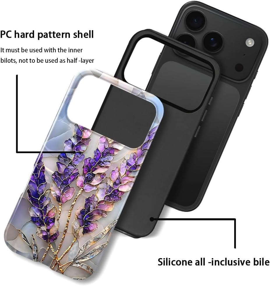 Case for iPhone 17 Pro - Slim Fit Anti-Scratch Phone Case for Girl Women - Lavender Stained Glass Purple Floral (Glossy)