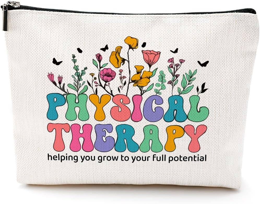 Physical Therapy Gifts Physical Therapist Gifts Makeup Bag Occupational Therapy Gifts Inspirational Retro Flower PT Gifts Office Cosmetic Bag for Women Therapist Birthday Christmas Appreciation Gifts