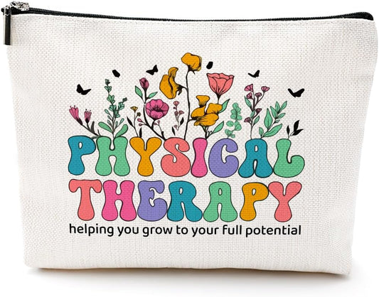 Physical Therapy Gifts Physical Therapist Gifts Makeup Bag Occupational Therapy Gifts Inspirational Retro Flower PT Gifts Office Cosmetic Bag for Women Therapist Birthday Christmas Appreciation Gifts
