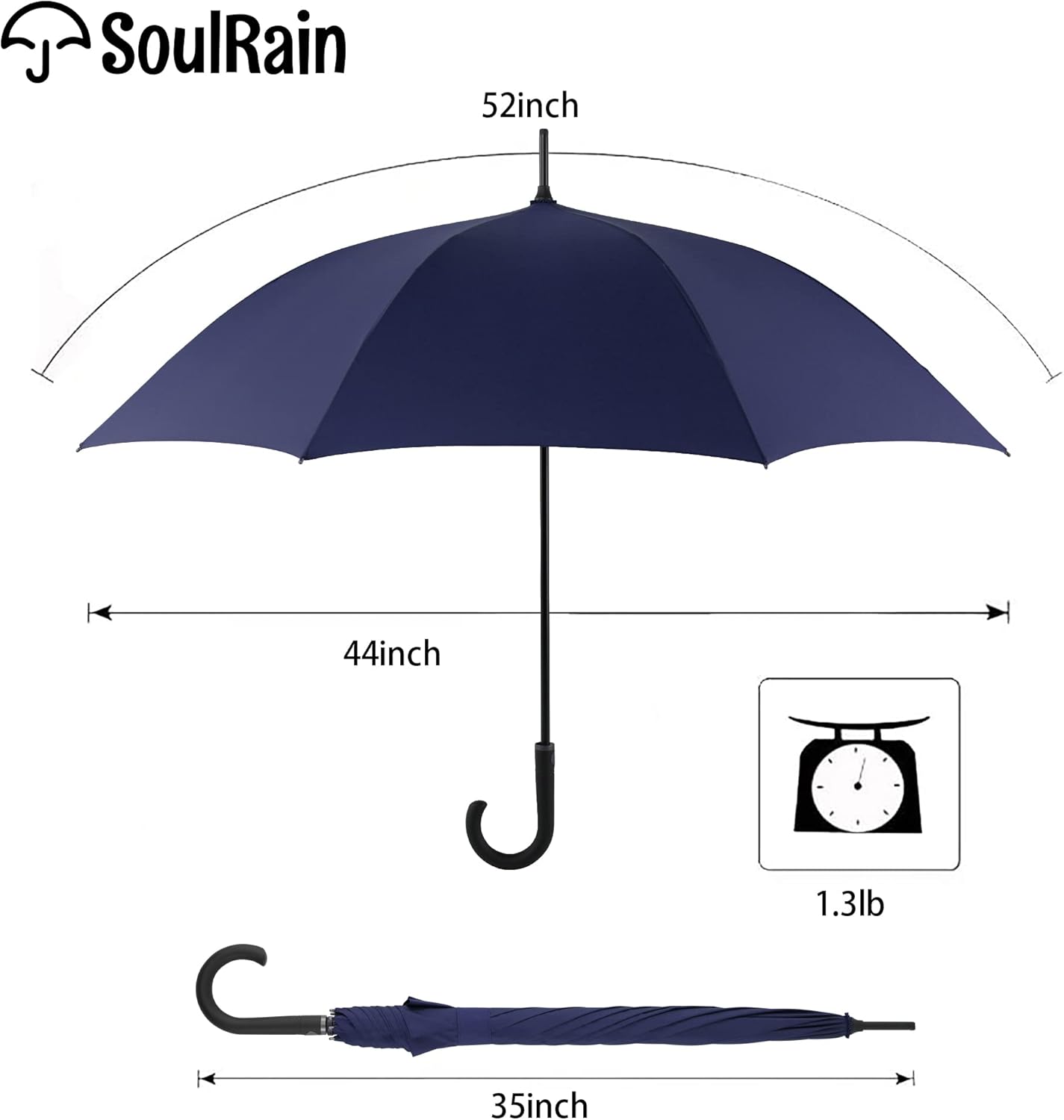 SoulRain 50 Inch Large Stick Umbrella Windproof Automatic Open Oversized J Handle Umbrellas for Men and Women Unbreakable Strong Travel Golf Umbrella
