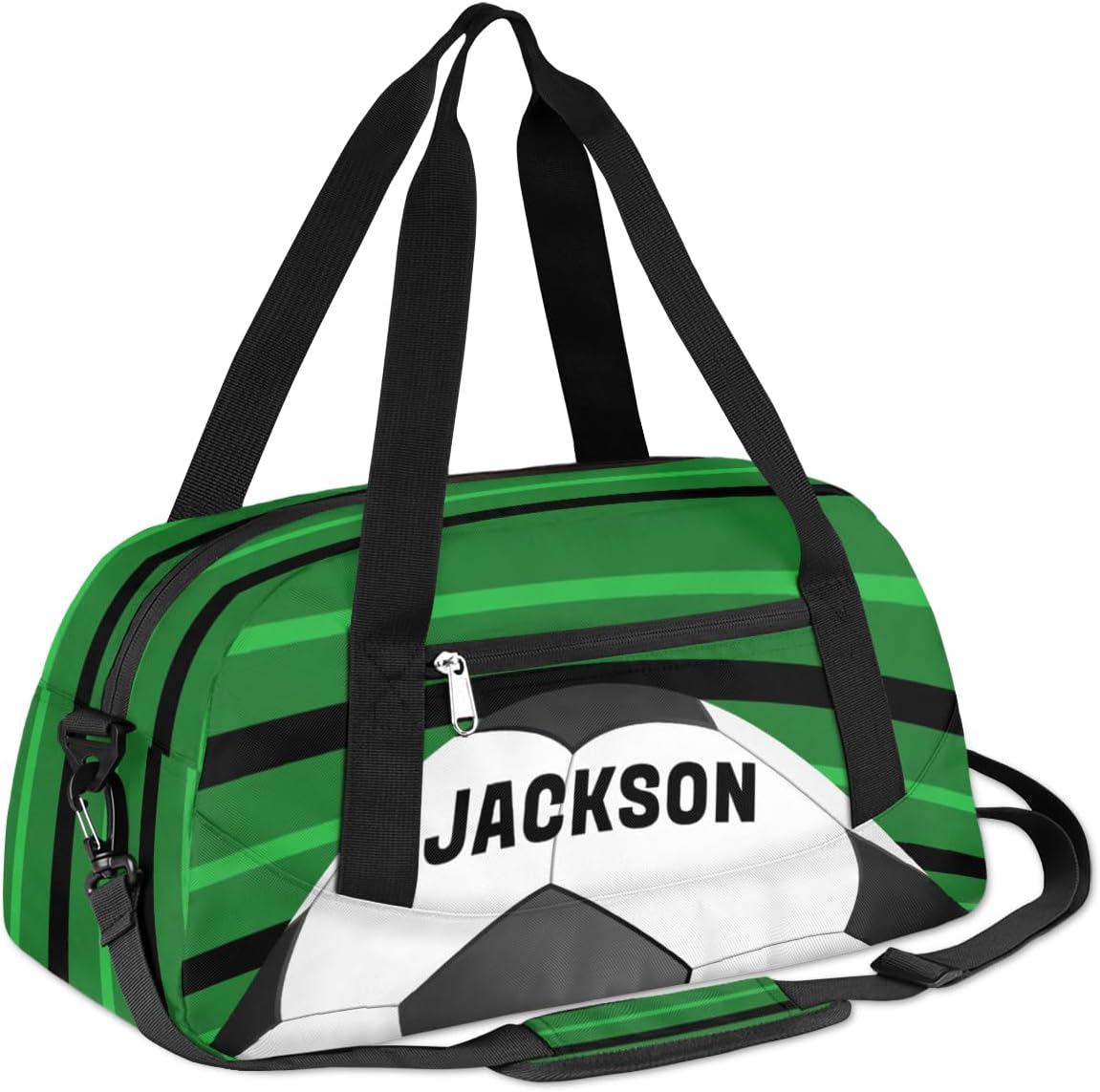 Football Sport Custom Name Kids Overnight Duffel Bags Boys Green Stripe Personalized Sport Gym Bag Customized Duffel Bag for Travel Weekender Practice Gymnastics