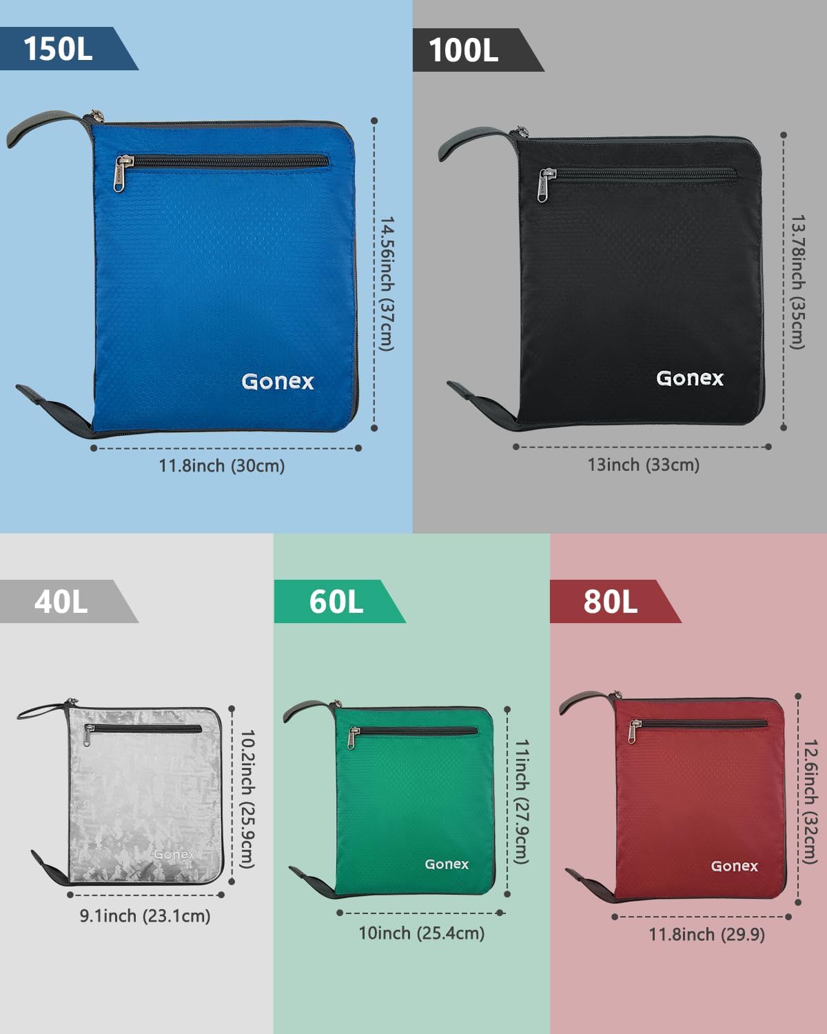 Gonex 40L 60L 80L 100L 150L Large Foldable Travel Duffle Bag with Shoes Compartment, Packable