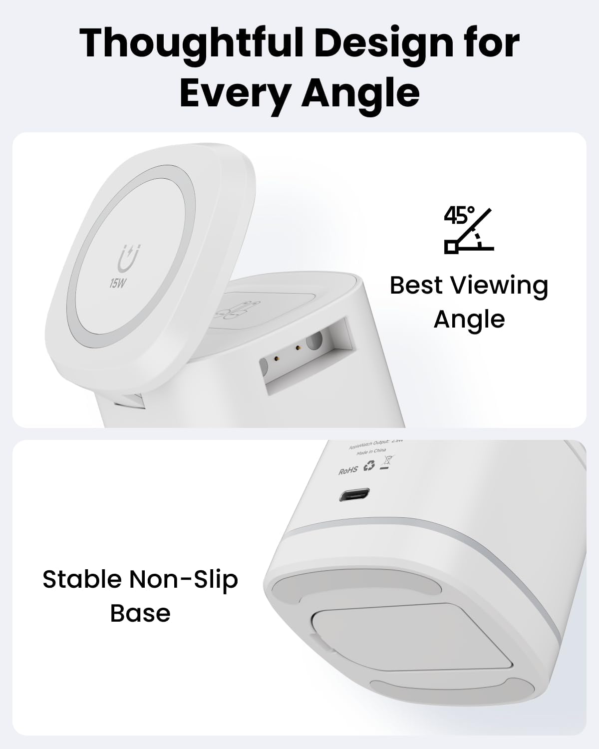 Gitryin 3 in 1 Foldable Wireless Charging Station for Apple Devices, Faster Nightstand Magnetic Charger Stand, Desk Accessory for iPhone 17/16/15/14/13/12, Apple Watch, AirPods