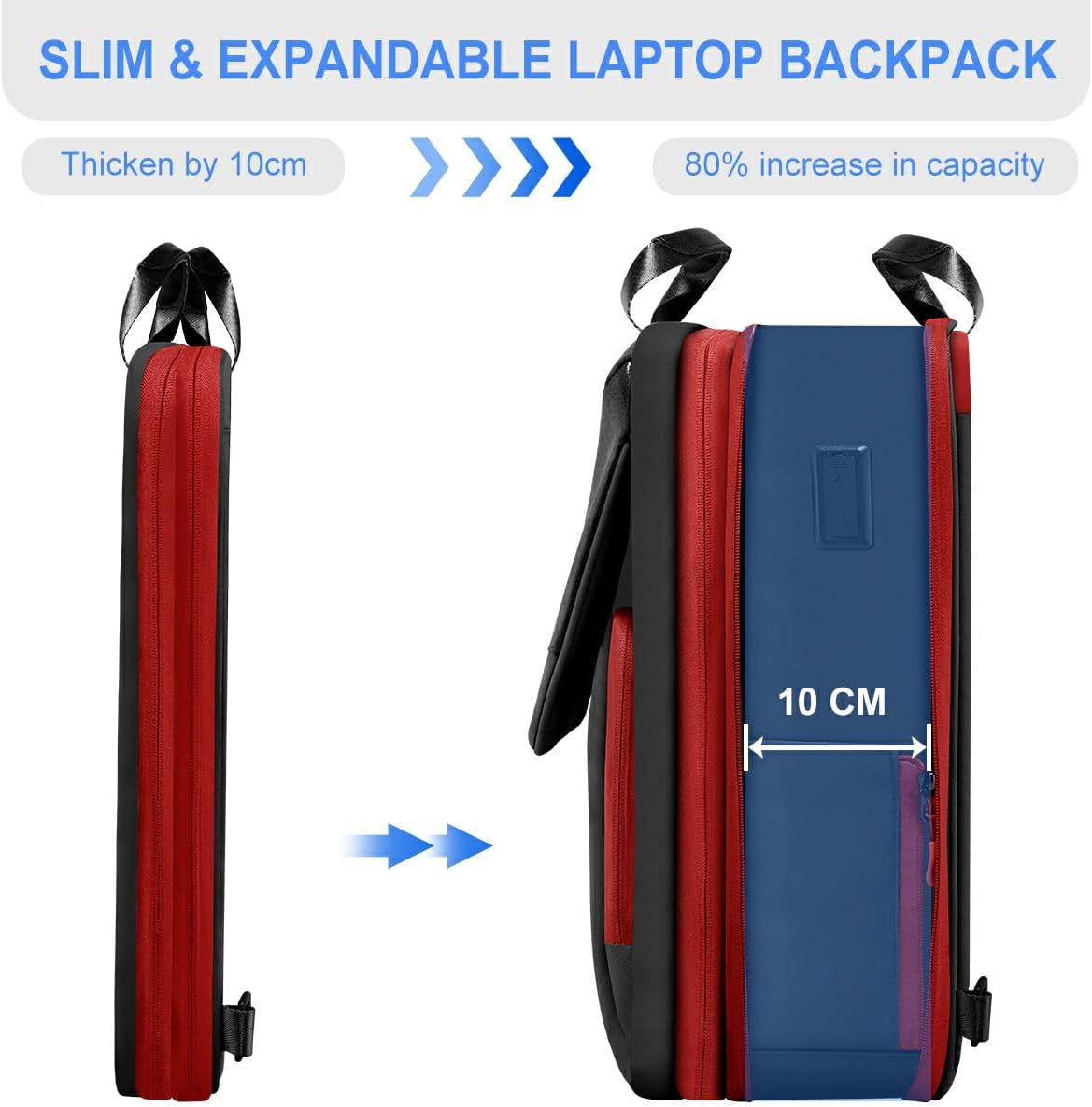 ZINZ Slim & Expandable Laptop Backpack 15.6 16 17 inch Travel Business Backpack Water-Resistant Daypack for Men and Women，Black red