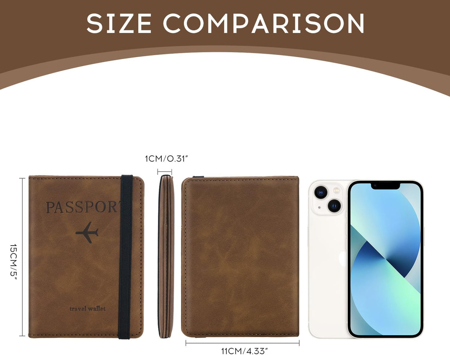 ILIYAH-Passport Cover-Passport Holder Travel Wallet-RFID-Blocking Passport Case Travel Accessories Card Holder Wallet Unisex Travel Gifts（Brown）