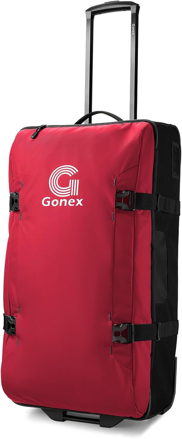 Gonex Rolling Duffle Bag with Wheels, Water-repellent 30 inch Nylon Large Wheeled Travel Duffel Luggage with TSA Lock & Telescopic Handle 100L, Red